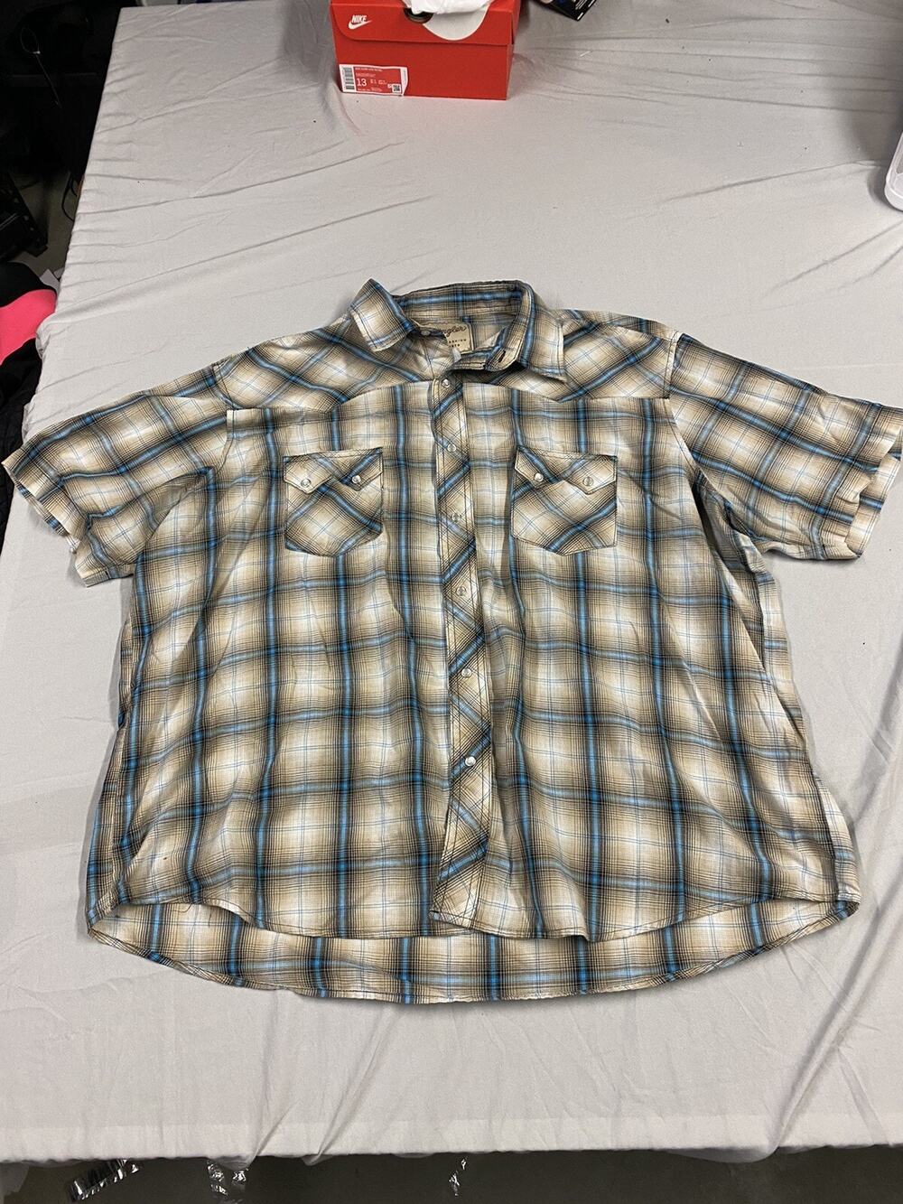Men's Wrangler Western Pearl Snap Shirt Size 3XL Multi Brown Man Short Sleeve
